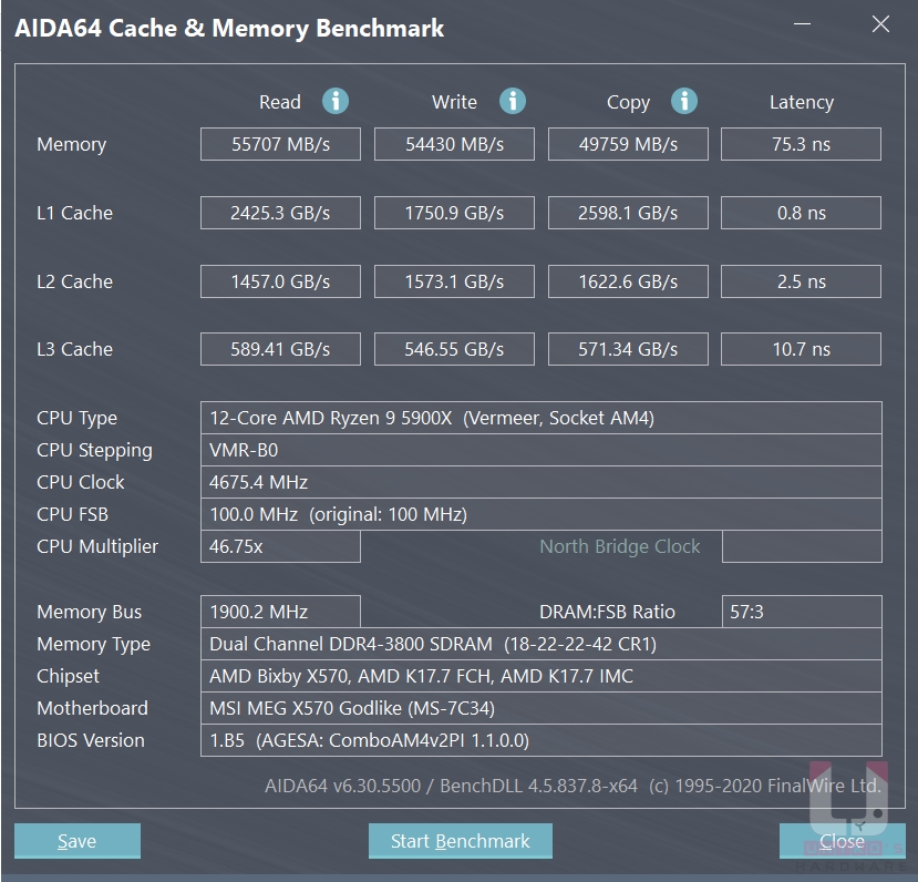 套用 XMP 設定，調整頻率至 3800MHz、未更改 FCLK 1:1，可以看到 DDR4 3800，CL 18-22-22-42。