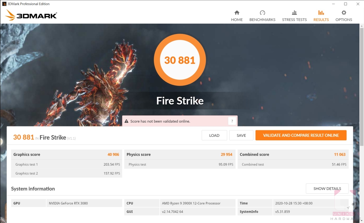 Fire strike 30881,Graphics Score 40906。