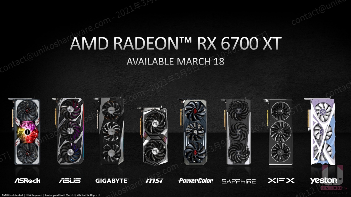 AMD Radeon RX 6700 XT AIC 非公版顯示卡同步上市。