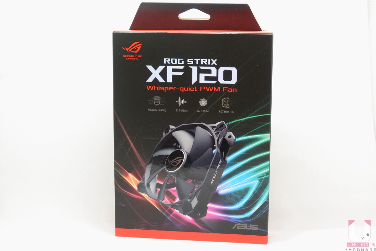 ROG STRIX XF 120 盒裝正面。