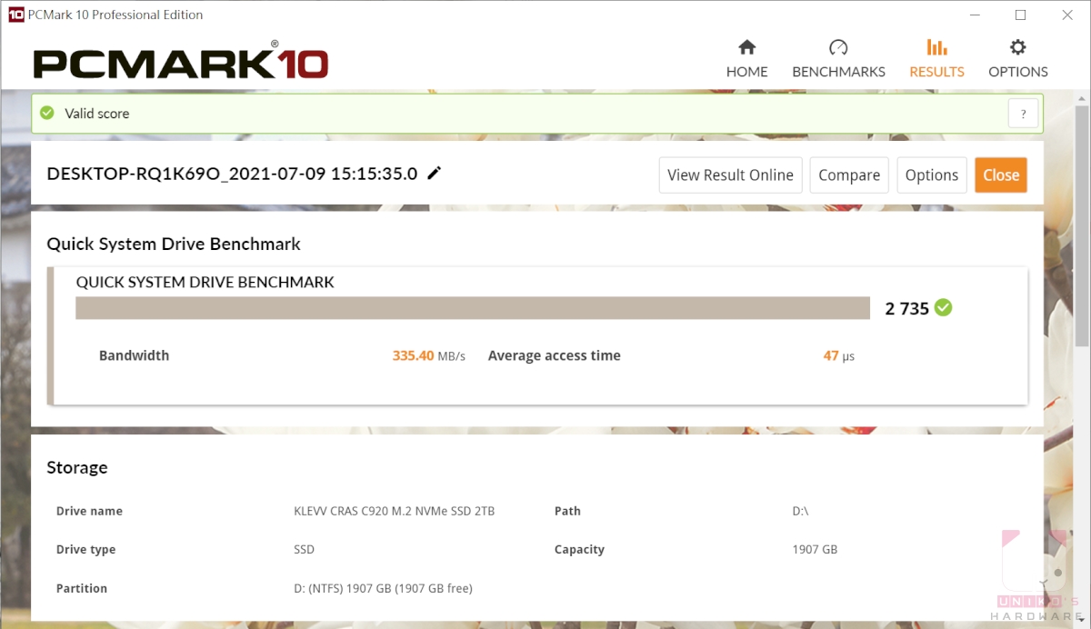 PCMARK 10 Quick System Drive Benchmark