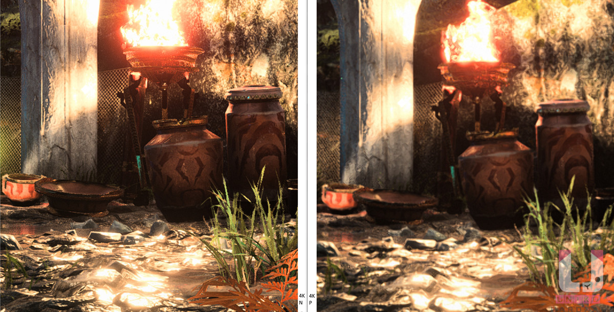 4K Native,43 FPS (左) 和 4K Performance,114 FPS (右) 對比。