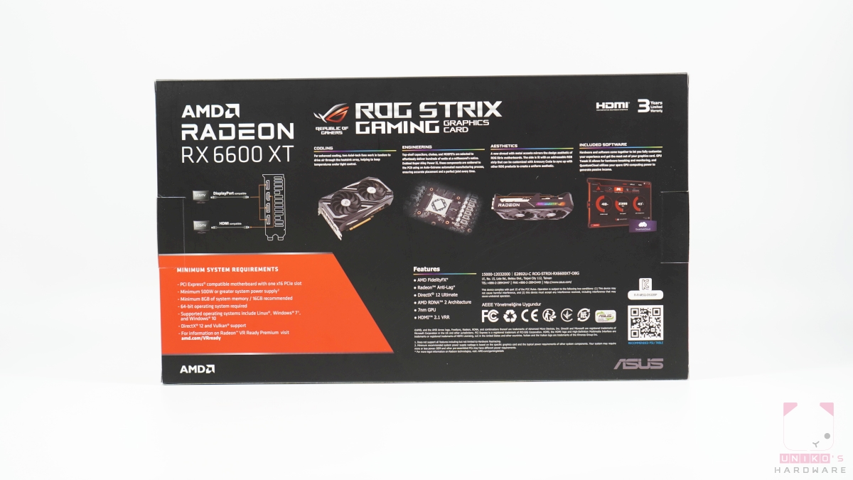 ROG Strix Radeon RX 6600 XT 包裝背面
