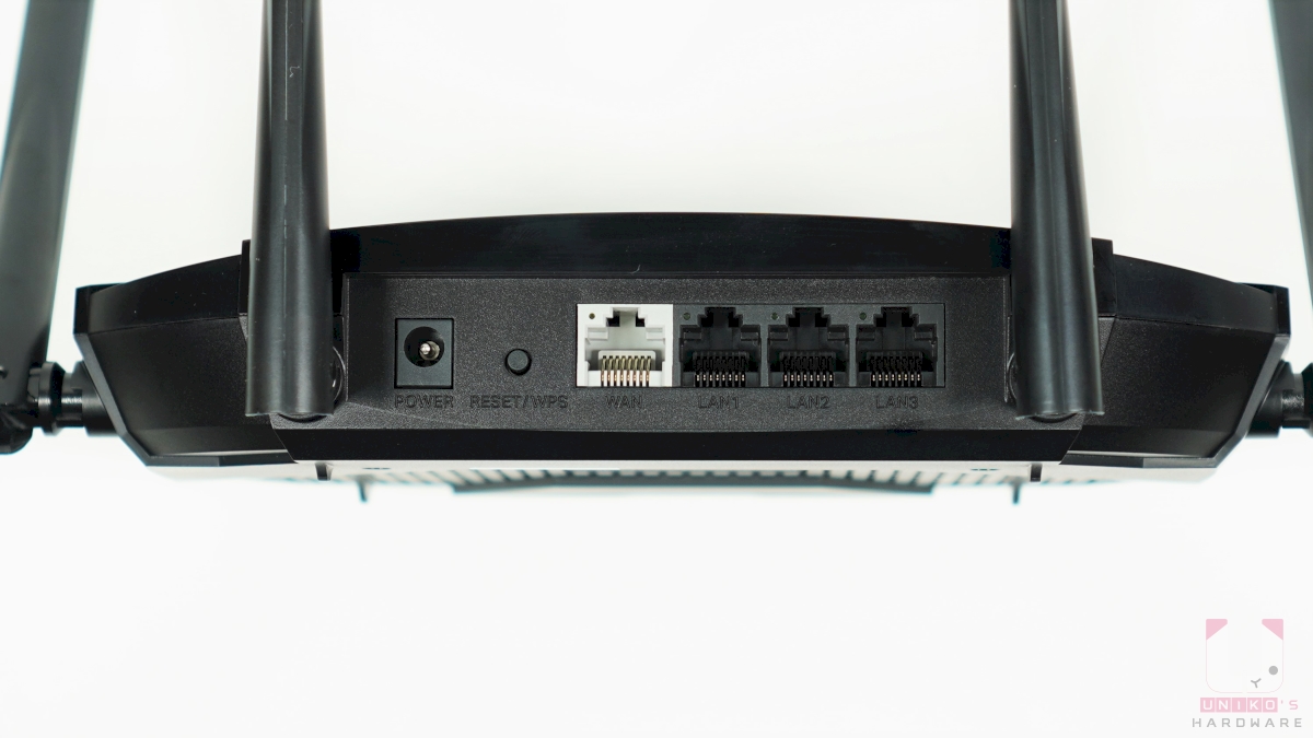 電源插孔、RESET/WPS 按鈕、Gigabit WAN 連接埠、Gigabit LAN 連接埠