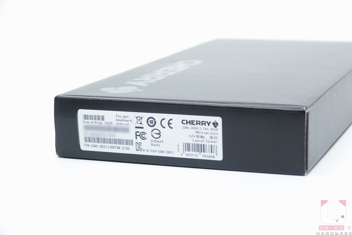 CHERRY G80-3000S TKL RGB 外盒側面。