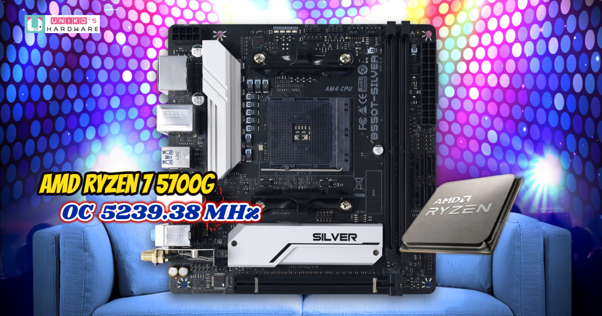 AMD Ryzen 7 5700G 搭配 BIOSTAR B550T-SILVER 達成超頻 5239.38 MHz 頻率