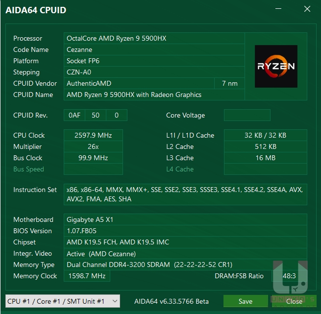 AIDA64 CPU 資料