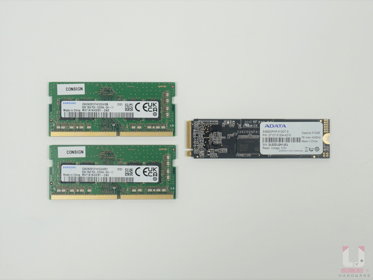 三星 DDR4 3200 8GB 記憶體 2 組，ADATA SX8200 PCIe 3.0 512GB SSD，記憶體廠牌需以實際出貨為準