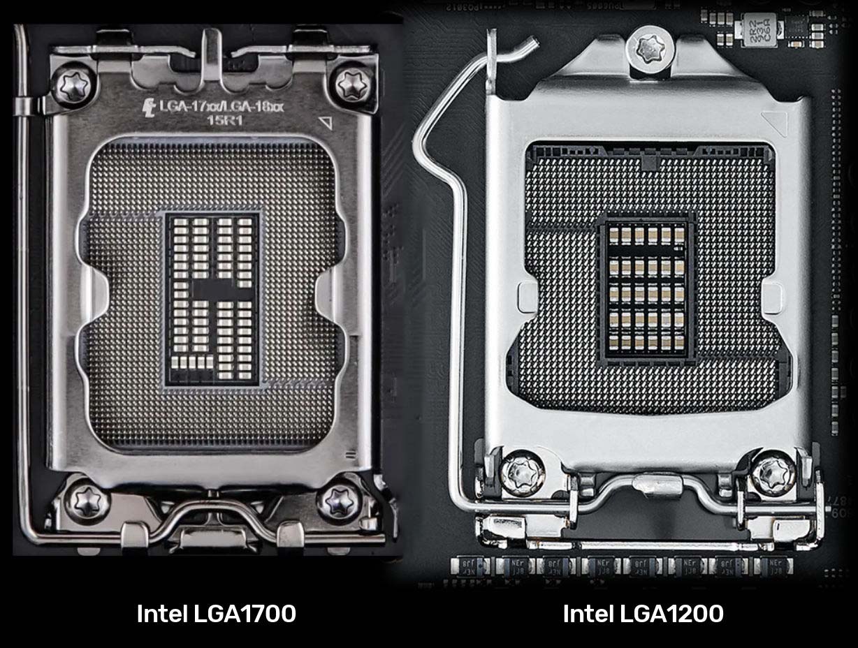 Intel LGA1700 vs LGA1200 腳座，來源：熱心市民描邊怪。