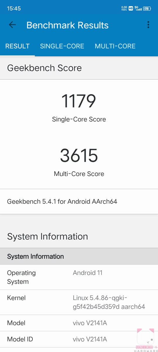 Geekbench 單核 1179，多核 3615。