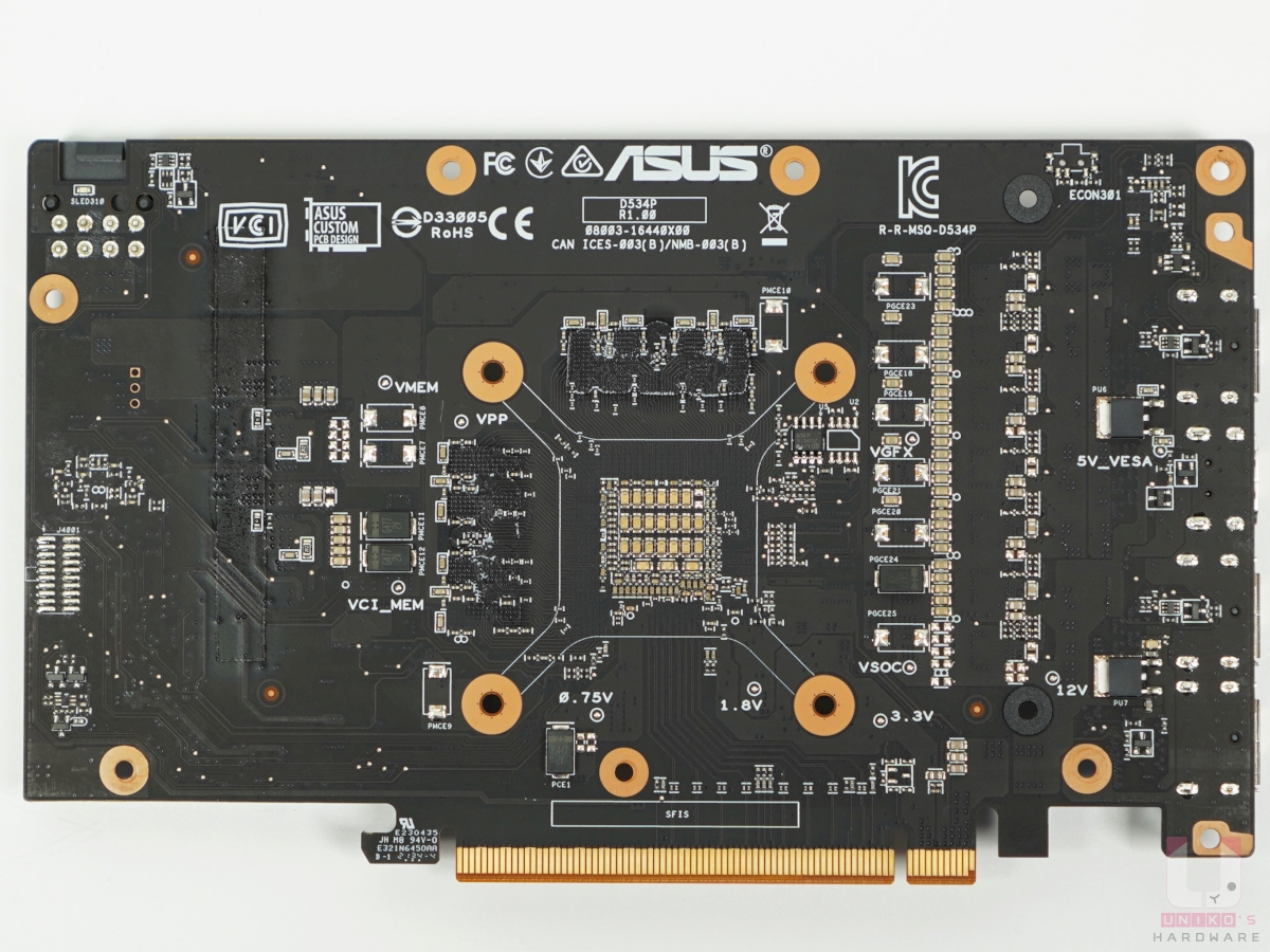 Asus Dual Radeon RX6600 PCB 背面
