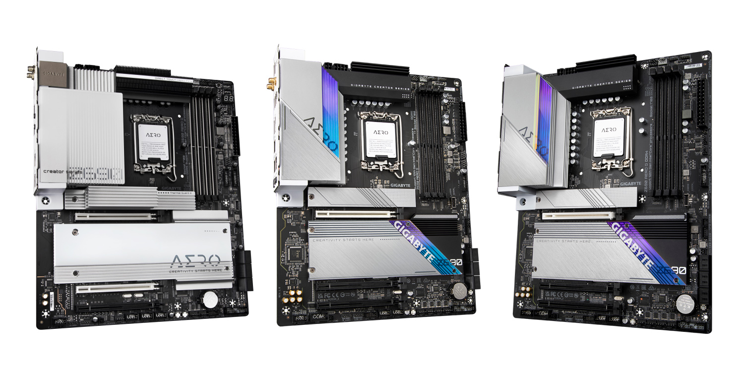 Z690 AERO D (左)、Z690 AERO G (中)、Z690 AERO G DDR4 (右)