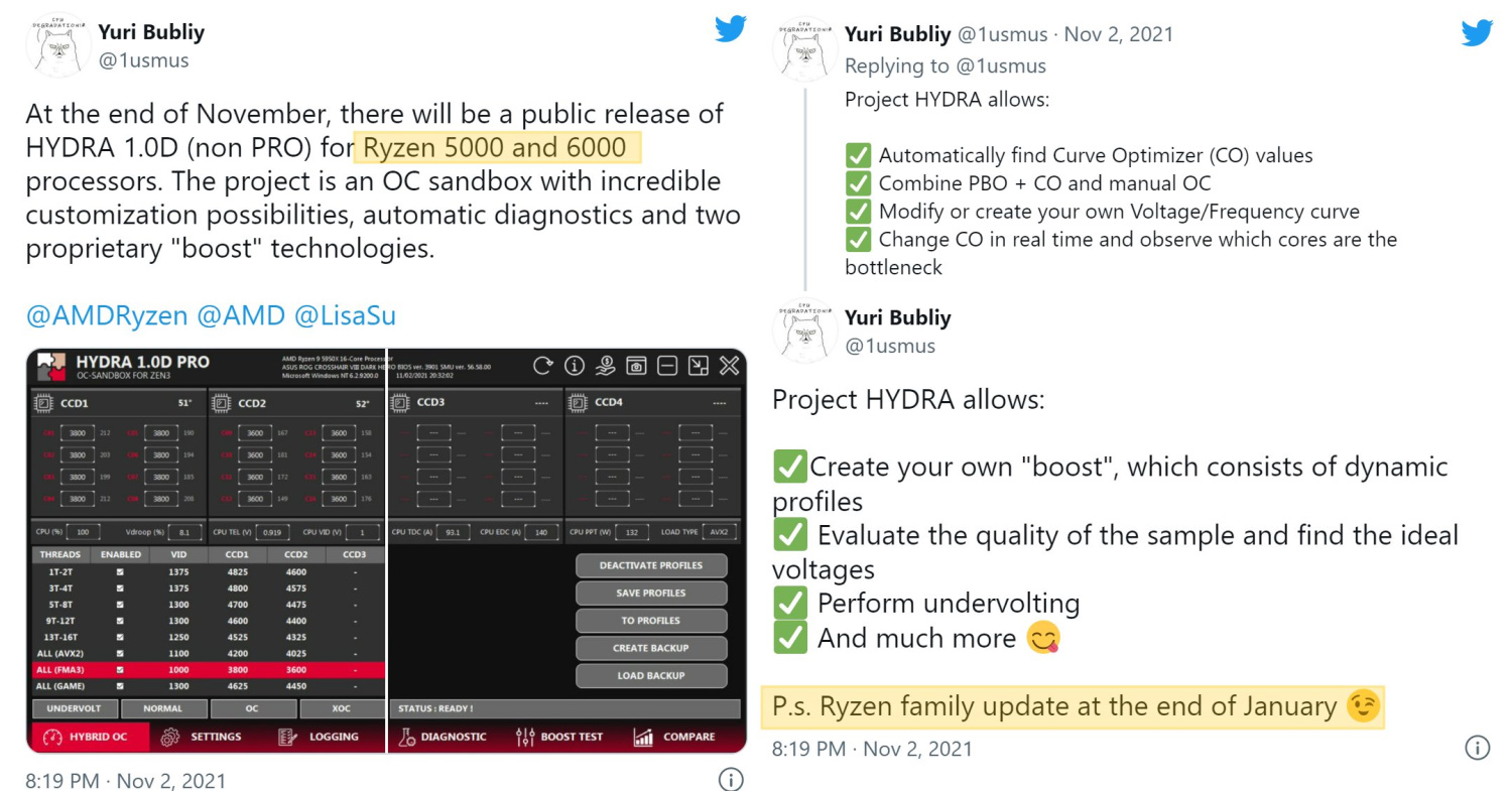 AMD Ryzen 6000 系列即將加入 Project Hydra 工具的支援清單中，來源：Yuri Bubliy。