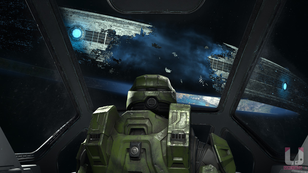 士官長看見破損的 Zeta Halo。