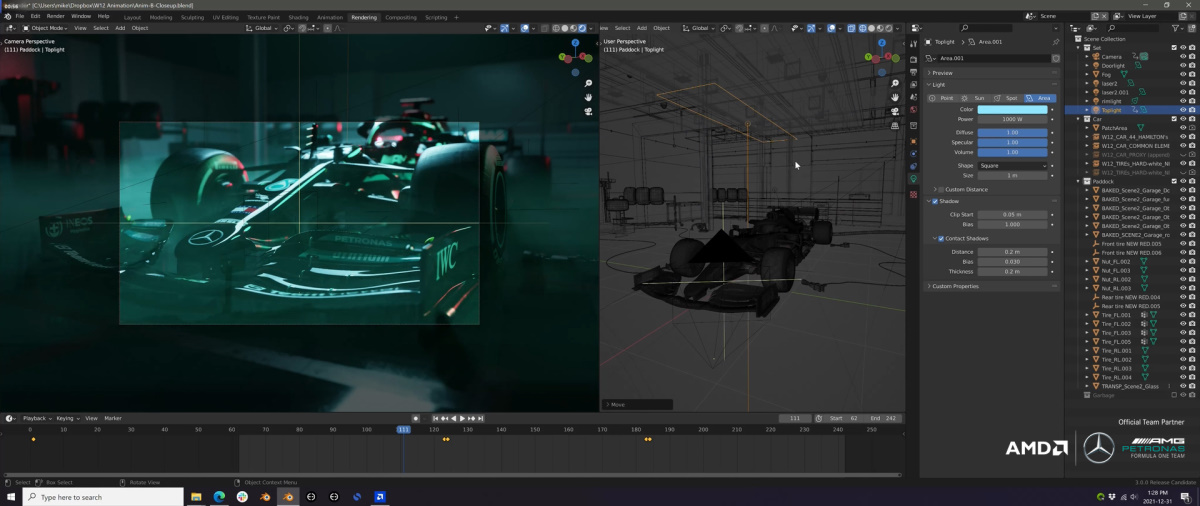 Mercedes-AMG F1 W12 AMD Radeon PRO + Blender animation Eevee