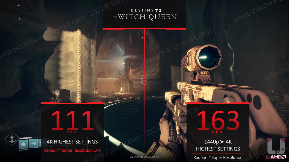 Destiny 2: The Witch Queen (天命2：黑針巫后) 開啟 RSR 遊戲表現。