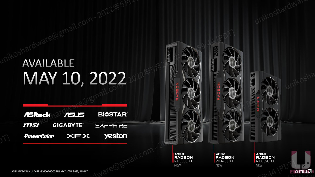 AMD Radeon RX 6X50 XT 系列顯示卡將於 2022 年 5 月 10 日發售。