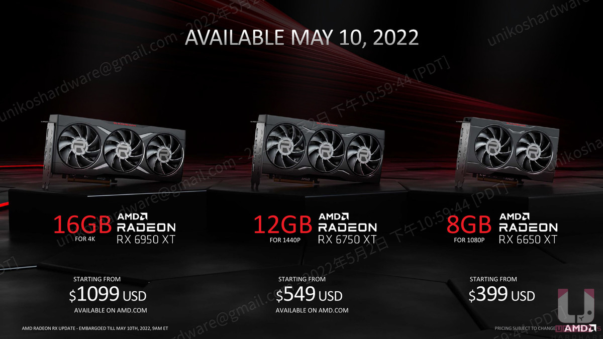 AMD Radeon RX 6X50 XT 顯示卡起始價格。