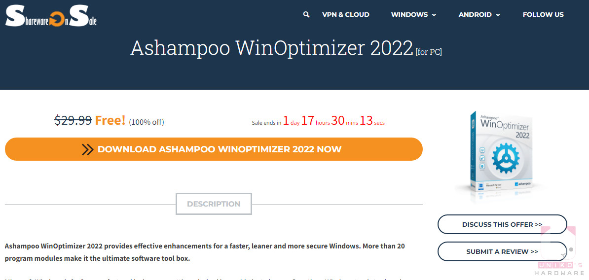 Ashampoo Winoptimizer 2022 -- Kostenlose Vollversion [限時免費] 系統最佳化軟體 Ashampoo WinOptimizer 2022 | UNIKO's Hardware